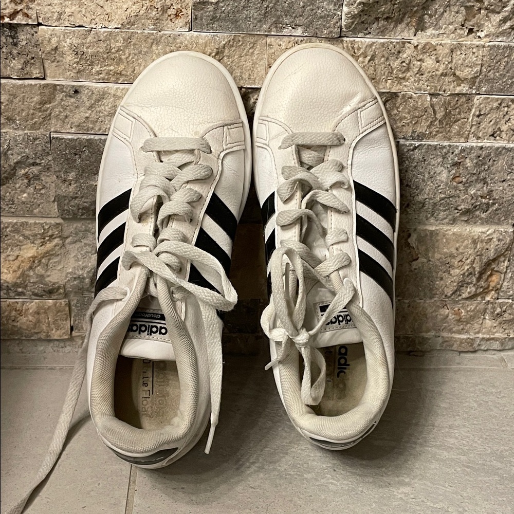 Adidas Classic White and Black Striped Sneakers